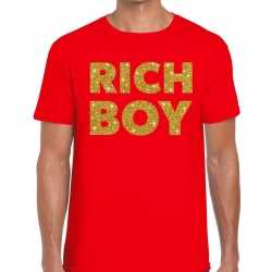Toppers rich boy goud glitter tekst t shirt rood heren