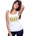 Toppers sexy tanktop mouwloos shirt wit gouden glitters dames