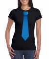 Toppers zwart t-shirt blauwe stropdas dames