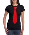 Toppers zwart t-shirt rode stropdas dames